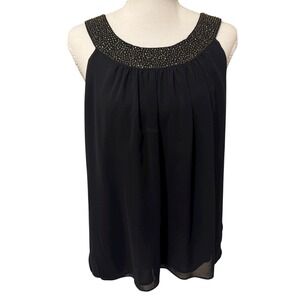 MM Couture Miss Me Black Beaded Neck Sleeveless Blouse Top Womens Size M